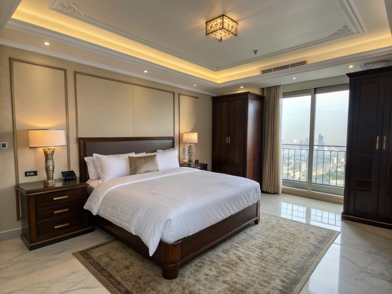 Luxury bedroom with floor-to-ceiling windows