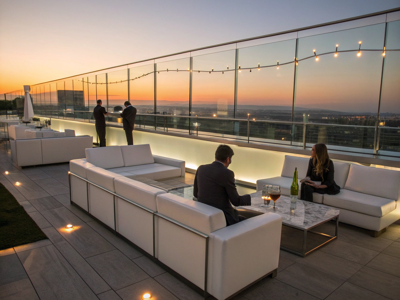Outdoor lounge with wood-tone finishes